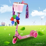 QQ💎Children's Scooter Three Wheels3-6-7-12Year-Old Boys and Girls Flash Foldable Walker Car Scooter Luge M2TV