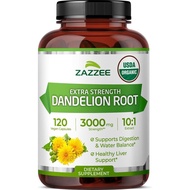Zazzee USDA Organic Dandelion Root 10:1 Extract, 3000 mg Strength, 120 Capsules, 4 Month Supply, Sta