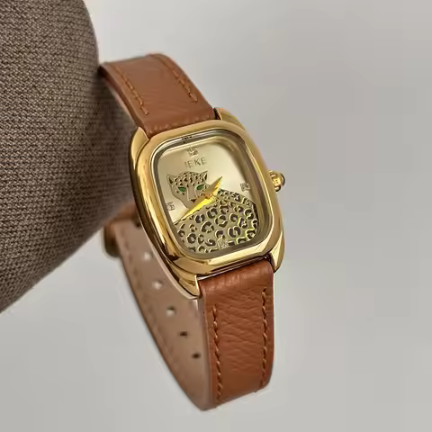 IEKE Antique Style Leopard Print Leather Strap Watch for Women in Niche Design Delicate Quartz Watch