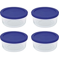 Pyrex Storage 4 Cup Round Dish, Clear with Blue Lid - Original Genuine Pyrex - Pack of 4 Containers