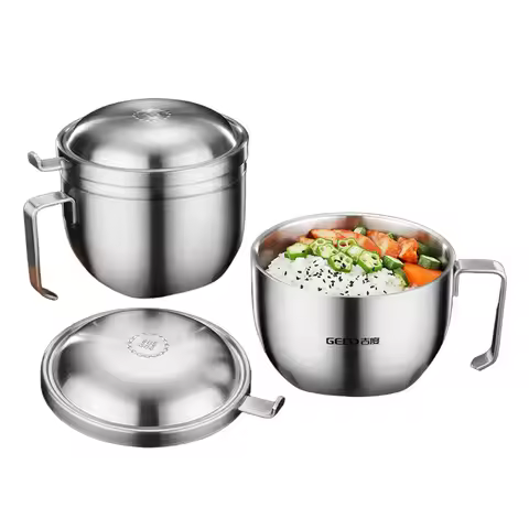 1250ml Pure 304 Stainless Steel Salad Bowl Hollow-insulated Heat Proof Children Food Container Fall 