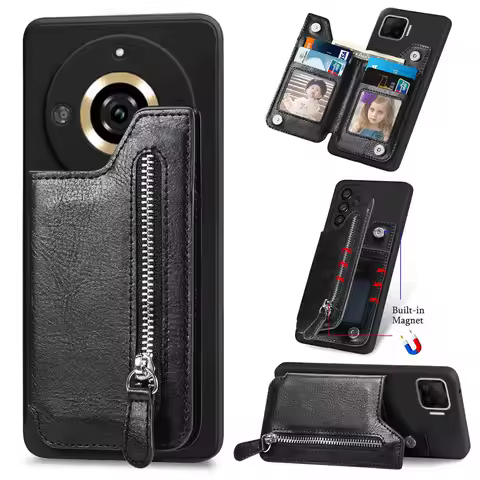For OPPO Realme 11 Pro Plus Zipper Cards Wallet Holder Leather Case For Realme 11 Pro+ 10T 9i 8 7 So