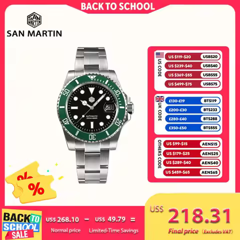 San Martin 40mm Water Ghost PT5000 Automatic Men Diving Watch Business Mechanical Sapphire Waterproo