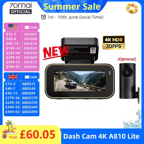 70mai New Genuine Dash Cam 4K A810Lite HDR Supercapacitor 4G LTE Remote Control Wi-Fi 6 GPS Voice Co