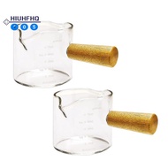 2Pcs Double Spouts Espresso Shot Glasses Measuring Glass Espresso Cups Cookware with Wood Handle for