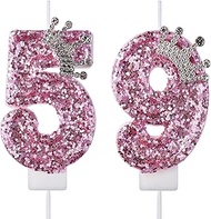 59 95 Birthday Candles, 59th 95th Cake Candles, Pink Birthday Number 59 95 Candles Cake Topper Decor