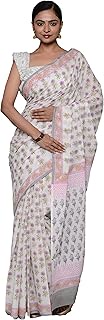 Hand Block Printed Cotton Mulmul Sarees For Women Attached Blouse Piece | Bagru Print Ajrak Print Co