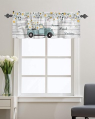 Summer Valance for Windows Kitchen Short Curtain Panels Farm Truck Daisy Flower Rod Pocket Valance C