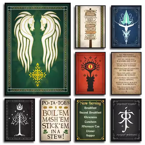 Vintage Middle Earth Map Canvas Print Mordor Sauron Lord-of-the-Rings Locations Road Sign LOTR Poem