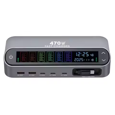 A33T-Multi-Function Desktop 470W/405W LCD Display Screen GAN 140W Type-C Fast Charging EU Plug Multi