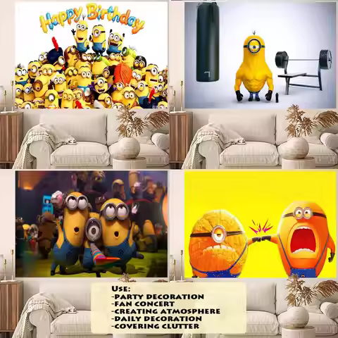 Cartoon M-Minions Cute Funny party background,birthday banner decorations,photo booth studio props,t