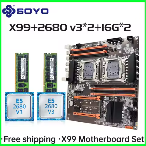 Gaming Motherboard Kit SOYO X99 Dual CPU lntel Xeon E5 2680 V3*2 DDR4 32GB (2*16GB) LGA2011-3 M.2 De