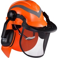 SAFEYEAR Pro Forestry Chainsaw Safety Helmet with Adjustable 27SNR Ear Muffs, Mesh Visor. M-5009OR E