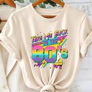 Women's Fashion 80s Roller Skate Print Round Neck Short Sleeve Casual T-Shirt Summer