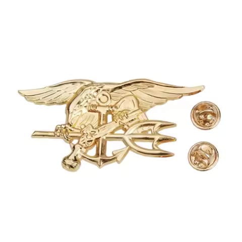 USA NAVY SEAL EAGLE ANCHOR TRIDENT METAL BADGE INSIGNIA PIN GOLD