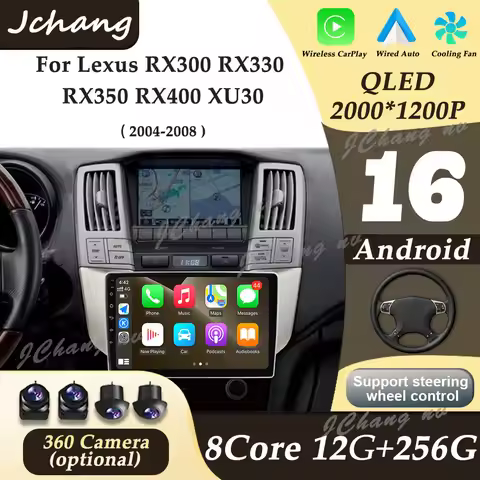 Android 16 WIFI Carplay AUTO Car Radio For Lexus RX300 RX330 RX350 RX400 XU30 2004-2008 Navigation G
