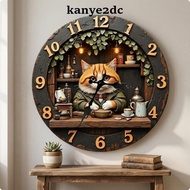 [kanye2dc] Vintage Cute Character Wall Timepiece Round Rustic Wood Face Cat Clock a