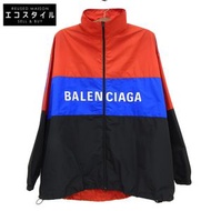 Balenciaga Men's Oversized Zip-Up Poplin Jacket with Logo Print, Excellent Condition, Multicolor, Co