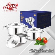 AGOGO - Soup Pot Set Stainless Tebal / Panci Masak / Panci Sup Stainless 1 set 3 Ukuran Agogo (Calyp