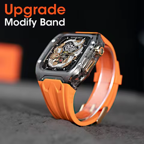 RICHARD Mile Watchband for iWatch Series 10/Ultra2, 46mm 49mm 45mm 44mm 42mm, Crystal Case + Silicon