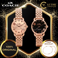 [Authentic *FREE BRACELET*] Coach Delancey Charm Rose Gold Black Dial Stainless Steel Women Lady Lad