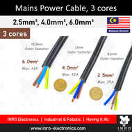 3 Core / 4 core, Black Flexible Cord Cables, 2.5mm2, 4.0mm2, 6.0mm2, 100% Pure Copper, Mains Power C