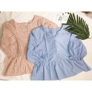 (Real Photo) baby doll shirt with loose sleeves and buttons on the chest, cool material, 6 colors VI