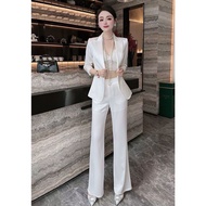 Suit Women's Acetate Set - Three-Quarter Sleeves & Wide-Leg Pants