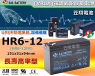 ☼台中苙翔電池►B.B BATTERY HR6-12 不斷電系統電池 HR1224W NP1224W CPS5.5-12