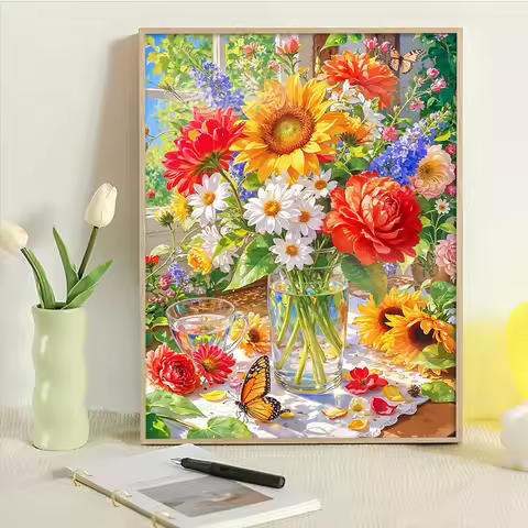 Acrylic Paint By Numbers Colorful Sunflowers Painting By Numbers on Canvas Coloring By Number for Ad