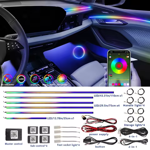 2/18 in 1 Led Acrylic Car Ambient Light RGB 64 213 Color Symphony Acrylic APP Streamer Atmosphere La