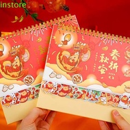 INSTORE Desk Calendar, Chinese Dragon Year Coil Standing Calendar Chinese Calendar, Agenda Organizer Daily Planner Office School Supplies Desk Stationery Supplies Household