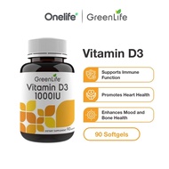GreenLife Vitamin D3 1000IU 90 Softgels - For Immune and Heart / Cardiovascular Health