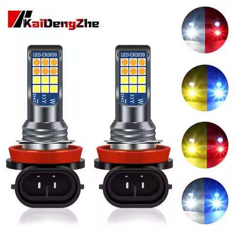 H11 LED HB4 9006 HB3 9005 Two-Color Car LED H4 H8 H7 Fog Light Bulb 3030 24 SMD 2500LM 12V Auto Driv