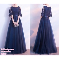 READY STOCK Woman Lacey Dinner Maxi Dinner Gown Navy Blue 191064