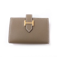 全新愛馬仕 Bearn Mini Etoupe 錢包，金色五金配件，H 標誌，零錢包，Madame Veau 卡包，W 印記，含原廠盒，法國製造，女士款