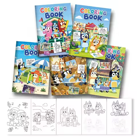 Bluey Coloring Books 6pcs for Kids,Cartoon Blue Dog Bluey Bingo Activity Book Set,Party Favors Birth