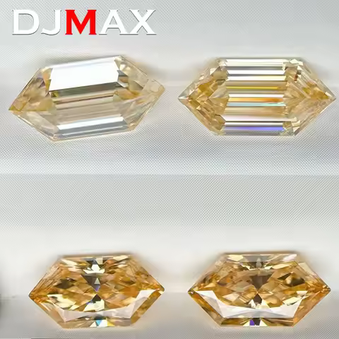 DJMAX Long Hexagon Shape Moissanite Stone D Color VVS1 Super White Certified Champagne Dutch Cut Lab