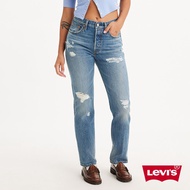 Levis 150週年紀念款 重現檔案庫歷史設計 女款 501高腰合身排釦直筒牛仔長褲 / 赤耳 / 精工刷破縫補工藝 熱賣單品