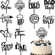 12Style Happy Father's Day Cake Topper Gold Acrylic Cake Toppers Fathers Day Cupcake Topper Heart Ha