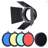 96mm Universal Mount Metal Bardoor Barn Door Barndoor with Honeycomb Grid 4pcs Color Gel Filters for Neewer Godox 180W 250W 300W Andoer MD-250 MD-300 Studio Strobe Flash Light Mono