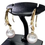MIKIMOTO/ Mikimoto 鉤式耳環，兩件式套垂墜式鑽石耳環，鑲嵌 7.3 毫米 Akoya 珍珠和鑽石，K18YG 黃金，3.0 克，女士款 [二手]