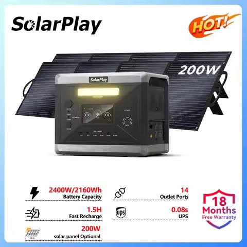 SolarPlay Q2501 2160Wh Portable Power Station LiFePO4 2400W Solar Generator with 200W Solar Panel(Op