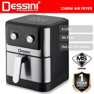 DESSINI ITALY 6L Electric Air Fryer Convection Oven Toaster Timer Oil Free Roaster Breakfast Machine