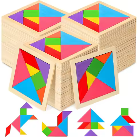 5-100pcs Wooden Tangrams Puzzles Bulk for Student Shapes Puzzle Brain Logic Block for Tangram Game G