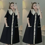 Váy V39 Đầm Suông Cổ Sen Cúc Dọc Hai Túi Chất Đũi Mát