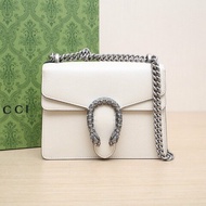 GUCCI 酒神包MINI全皮鑽扣白色牛皮銀扣肩背包