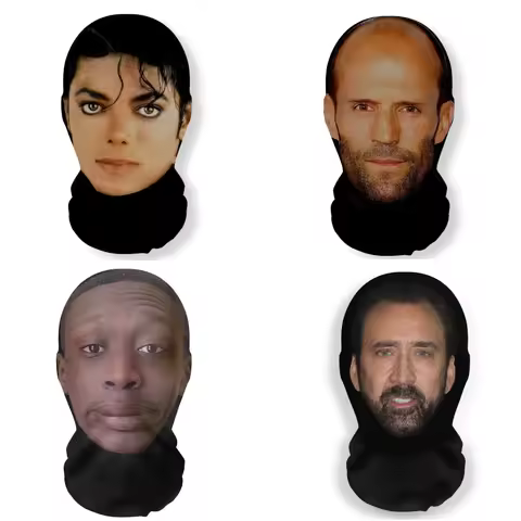 3D Michael Jackson Seamless Mask Realistic Face Halloween Funny Face Head Scarf Famous Person Cospla
