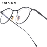 FONEX Gọng kính Titanium phụ nữ thiết kế thương hiệu bán-vành tròn kiểu retro cổ điển Kính mắt người