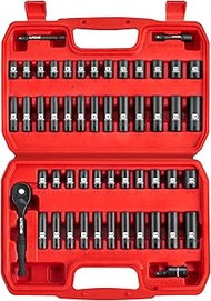LLNDEI 1/4”Drive Impact Socket Set Nut Removal Tool &Impact Grade Socket Adapter Set 52 Piece Standa